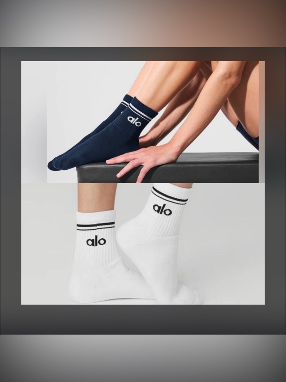 6 pack Unisex ALO Yoga Ribbed old school Crew Socks - Black & White Striped NEW